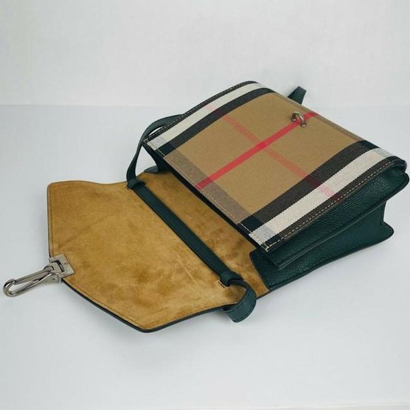 NWT BURBERRY MACKEN HOUSE CHECK DERBY LEATHER CROSSBODY BAG - Picture 6 of 11